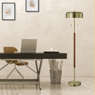 Artiva CUPOLA, 2-Light, 150W LED Floor Lamp, 60.5" H, Antique Brass & Walnut Finish	