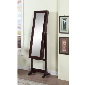 Artiva USA 63-inch Walnut Floor-Standing Mirror and Jewelry Armoire with LED Light