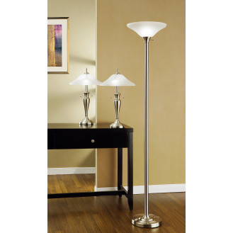Artiva USA 3-piece 71-inch Torchiere and 24-inch Table Lamps with a Brushed Steel Finish and Quality Hammered Glass Shades