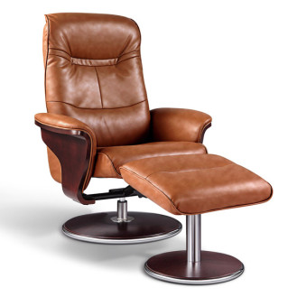 Artiva USA 'Milano' Modern Bend Wood Brown Leather Swivel Recliner with Ottoman set