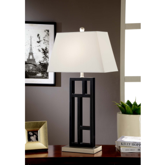 Artiva USA Perry Modern 31-inch Black and Brushed Steel Geometric-Sculptured Table Lamp with Empire Shade