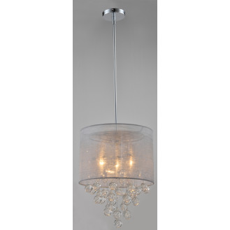 Artiva USA Charlotte Silver Textured Silk Shade 3-Light Chrome Crystal Chandelier with Bubbles Glass Ball