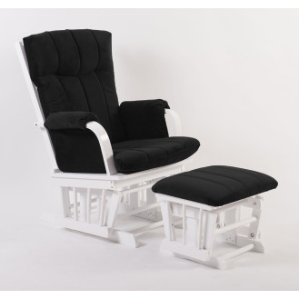 Artiva USA Wood Glider Chair and Ottoman Microfiber cushion Set, Black and White
