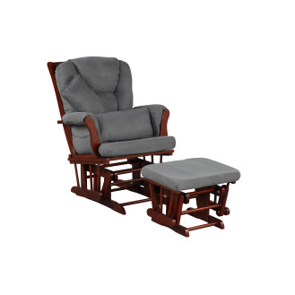Artiva USA Wood Glider Chair and Ottoman Microfiber cushion Set, Cherry Wood with Gray 