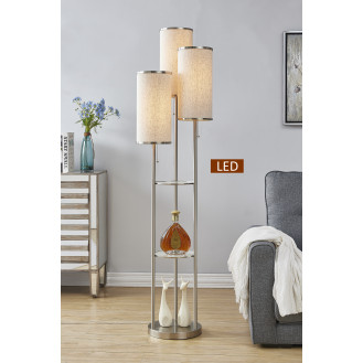 Artiva USA Eleanor 66" H LED Tri-Light Shelf Floor Lamp, Satin Nickel