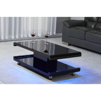 Euro Coffee Table with Remote Multi Color LED Light, Glossy Black